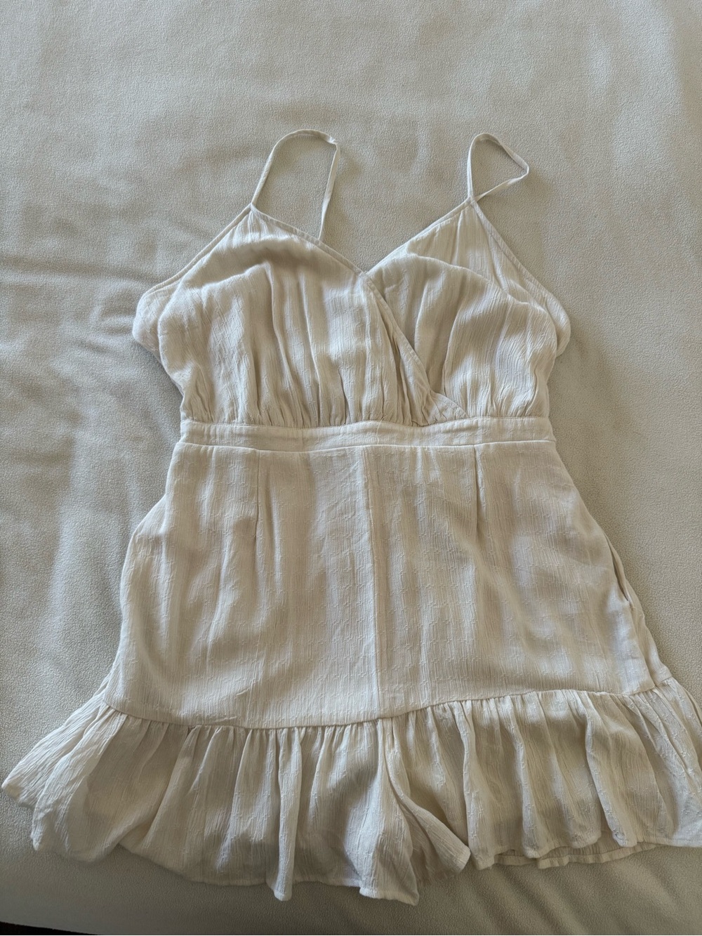American Eagle Outfitters Cream Ruffle-Hem Romper